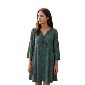 Market & Spruce Blue‎ Floral Gauze 3/4 Sleeve  Dress Pockets M  Beachy (2769)
